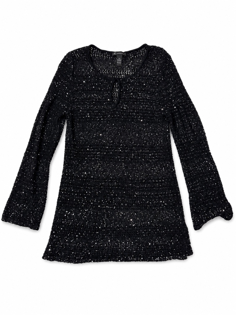 INC International Concepts Black Open-Knit Sparkle Scoop Sweater